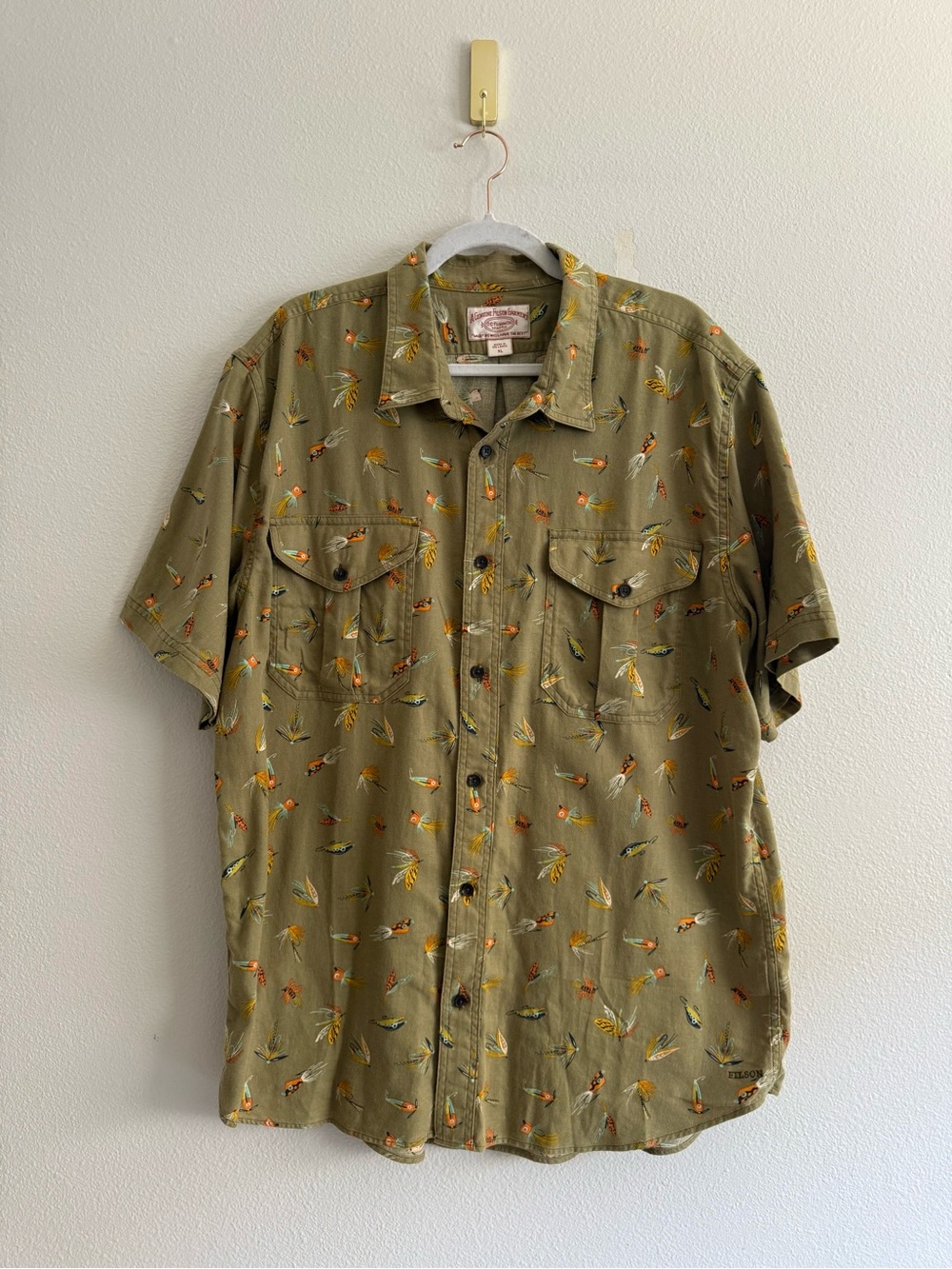 FILSON LT WT ALASKAN GUIDE SHIRT SHORT SLEEVE LURES OLIVE Sz XL - Picture 7 of 7